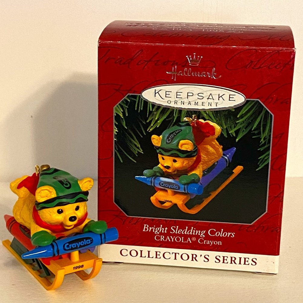 Vintage Hallmark "Bright Sledding Colors" Crayola Crayon Ornament Dated 1998